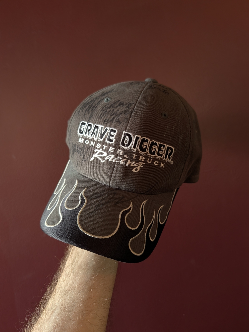 GRAVE DIGGER Monster Truck Racing AUTOGRAPHED Embroidered Flame Hat Vintage